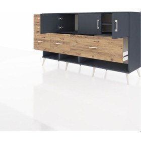 Resim Hyperion Konsol 3 Raflı 5 Çekmeceli 3 Kapaklı 176x44x99 Antrasit- Antrasit-antrasit/çam 