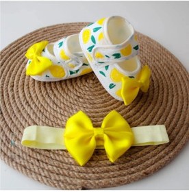 Resim FK HERA STORE Kız Bebek Limon Meyveli Fiyonklu Patik Ve Bandana Takım 