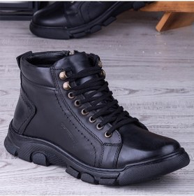 Resim Ghattix Kotta Kışlık Hakiki Deri Erkek Bot Fermuarlı Siyah Siyah 