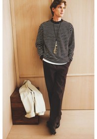 Resim Defacto Relax Fit Bisiklet Yaka Çizgili Sweatshirt E9408ax25aubn339 Kahve 