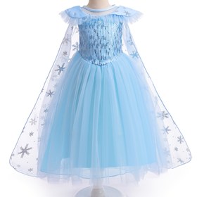 Resim Kızlar İçin Büyüleyici Frozen Elsa Prenses Elbisesi - Kolsuz Mavi Tül ile Payetli Kar Tanesi Pelerini, Diz Boyu Performans & Cadılar Bayramı Elbisesi, Kızlar İçin Prenses Elbisesi 