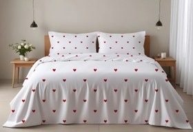 Resim Evmila Kırmızı Minik Kalpler Desenli Nevresim Takımı - 200x220 Cm Nevresim + 50x70 Yastık kılıfı + 160x200 Cm Çarşaf 