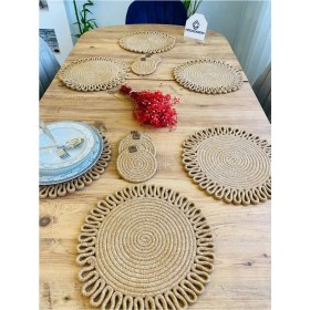 Resim Jütex Home Jüt Hasır Amerikan Servis Supla ve Bardak Altı 12 Parça 