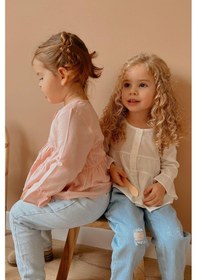 Resim Oliventhekid Beyaz Vual Önden Düğmeli Robadan Büzgülü Kol Ucu Fırfırlı Kız Çocuk Gömlek Beyaz Beyaz 