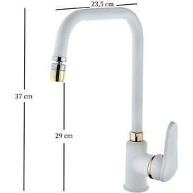 Resim Hms Beyaz Gold Yüksek Gövde Pirinç Oynar Perlatörlü Mutfak Evye B Beyaz 