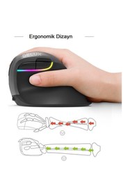 Resim Renvox Delux M618 Mini Ergonomik Dikey Mouse - Bluetooth 4.0 + 2.4GHz Çift Mod Kablosuz 