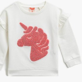 Resim Kız Bebek Unicorn İşlemeli Fırfırlı Bisiklet Yaka Pamuklu Uzun Kollu Sweatshirt 