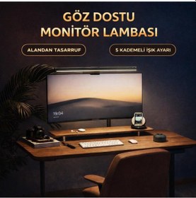 Resim Coofbe Alüminyum 50cm Ayarlanabilir Led Monitör Işığı Lambası İ-wok Kademeli Parlaklık Ayarlı Pc Ekran Işığı 