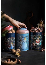 Resim Fairytale Desenli 3'lü Yuvarlak Metal Saklama Kabı Seti, 10,5 X 15 Cm, 1,1 Lt 