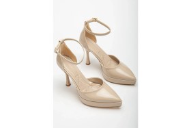 Resim Shemard Edel Bej Rugan Platformlu Sivri Burunlu Kalın Topuklu Ayakkabı 