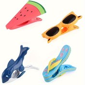 Resim Renkli Plaj Havlu Klipsleri - Flamingo, Papağan, Balina ve Karpuz Terlik Tasarımlı - Rüzgar Geçirmez Plastik Çamaşır Mandalıları için Dış Mekan Kullanımı, Güneşlenme ve Taşınabilir Askılıklar 