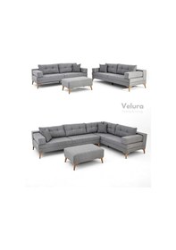 Resim Zeri Modüler Yataklı Koltuk Takımı & 2 Adet Üçlü Kanepe & Puflu Köşe Takımı 3+3 - Gri - 104 Gri 