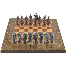 Resim Gifthome Metal Satranç Takımı-seti battal roma antik sedefli gül 