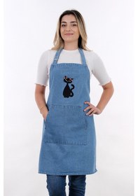 Resim Ayarlanabilir Askılı Kot Mutfak Önlüğü Siyah Siyah 