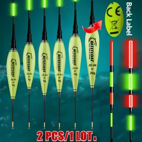Resim 2 adet Av Elektronik Şamandıra Seti Avrupa Sazanı için LED Işıklı Gece Parlayan Balık Şamandırası, Kalınlaştırılmış Şeffaf Üst ve CR425 Pil ile 