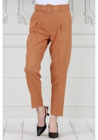 Resim Sevitli Beli Kemerli Pileli Kalem Pantolon-camel-3683-camel Camel 