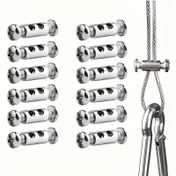 Resim 12 Adet Ayarlanabilir Tel Halat Kilitleme Klempleri, Dayanıklı Metal Askı Klipsleri, 1-2mm Kablo için vida Sabitleme ile, Işık ve Dekorasyon, Festival Dekorasyonları ve Outdoor Kamp Kilitleme için 