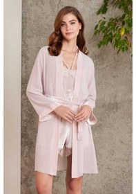 Resim Pierre Cardin Dantelli Kadife Tulum Sabahlık Takım 4800 Pudra 001 