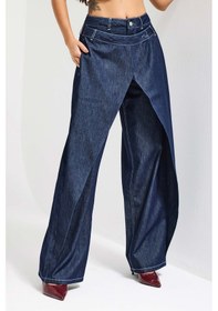 Resim Itsbasic Kadın İndigo Bol Kesim Balon Fit Çift Pantolon Detaylı Özel Tasarım Denim Jean 