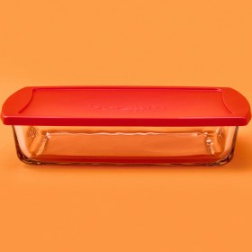 Resim Paşabahçe Kapaklı Dikdörtgen Borcam - Şeffaf / Kırmızı - 1320 ml 