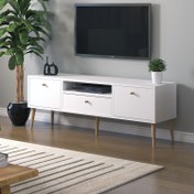 Resim Mbes Mobilya Beyza Ahşap Ayaklı 140 cm Beyaz Tv Sehbası 