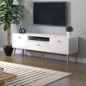 Resim Mbes Mobilya Beyza Ahşap Ayaklı 140 cm Beyaz Tv Sehbası 