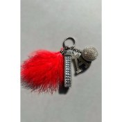 Resim AEA Gümüş Baget & Gümüş Disko Top & Gümüş Harf & Kırmızı Tüy Anahtarlık 