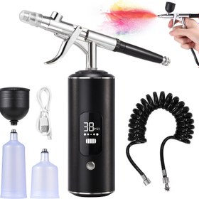 Resim Şarj Edilebilir Pil ile Taşınabilir Çift Etkili Airbrush Seti - USB ile Çalışan, Makyaj, Tırnak Sanatı, Dövmeler, El İşleri & Pasta Süsleme için El Kompresörü, Kablosuz, Airbrush Kompresör Seti 