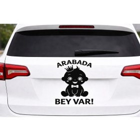 Resim AlpiLeo Metafor Bebek Uyarı Stickerı – "Arabada Küçük Bey Var!" Araç Cam Siyah Yazısı - 15x22 cm 