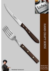 Resim Lazbisa Myt-058 Hand Craft Serisi Setak Et Bıçağı 2 Li Mutfak Bıçak Restoran Et Steak Bıçak Ahşap 