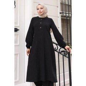Resim Missvalle Düğmeli Tesettür Takım Siyah MSV10358 