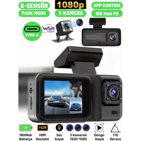 Resim A98 Full Hd 3 Kameralı Araç Içi Güvenlik Kamerası 64GB Uyumlu Ir Gece Görüşü, Ön-Arka-Iç Kayıt 