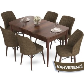 Resim Canisa Concept Aya Serisi 80 x 132 cm Açılabilir Barok Ahşap Desen Mutfak Masa Takımı 6 Sandalye 
