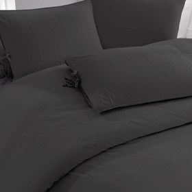 Resim Byanca 100% Cotton Embroidered Piece Dyed Duvet Cover Set Anthracite 