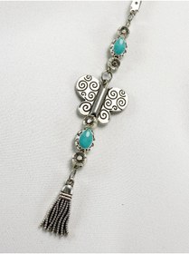 Resim biuti Turkuaz Metalik Boncuklu Metal Kelebek Araba Dikiz Ayna Süsü/Püsküllü Yeni Araba Hediyesi 