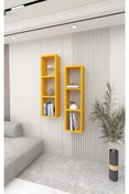 Resim Dekormer Design Kitaplık İkili Çapraz Sarı Duvar Rafı Takım 