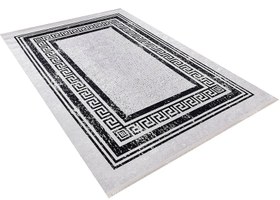 Resim Açık Gri Beyaz Üzerine Siyah Yunan Anahtar Bordürlü Halı - SH1178GBS - 100x300cm 
