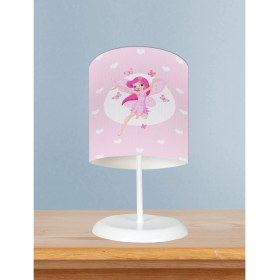Resim Mekta Home Bebek ve Çocuk Odası Uçan Peri Kızı ve Kalp Desenli Abajur 