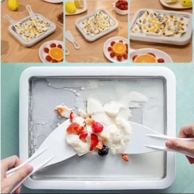 Resim Ev Tipi Spatulalı Kore Tarzı Rulo Dondurma Tavası Yoğurt Tatlı Bowl Tabağı 