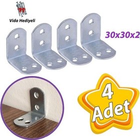 Resim 4 Adet Mobilya Eşya Dolap Duvar Sabitleyici Köşe Bağlantı L Demir Gönye Deprem Güvenliği 30x30x22mm 