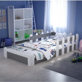 Resim Tuliplifeyapımarket Tuliplife Montessori Karyola Beyaz-Antrasit Çocuk Yatağı -314 Antrasit - Beyaz 