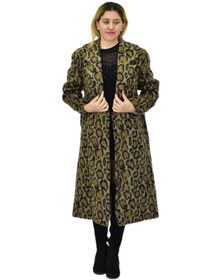 Resim Kadın Leopar Desenli Uzun Kaşe Kaban Bgl-st04064 Haki 