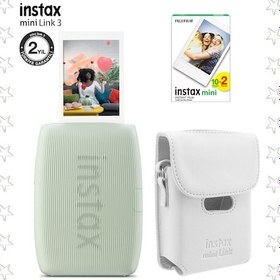 Resim Instax Mini Link 3 Yeşil Akıllı Telefon Yazıcısı Beyaz Çanta Ve 20'li Mini Film Yeşil 