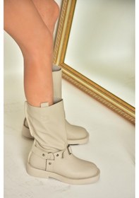 Resim Fox Shoes T973530309 Bej Alçak Topuklu Kadın Bot Bej 