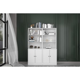 Resim Nettrends 4 Kapakli Rafli Kitaplik 130 cm Beyaz Ktp-1291-ç 