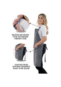 Resim Simple 3lü Set Ayar Askılı Mutfak Önlüğü Seti Eldiven, Tutacak Füme 