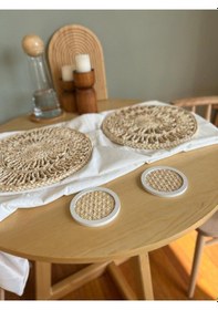 Resim 2 Li Rattan Hazeran Bardak Altlığı Beyaz %100 Doğal Hazeran Beyaz 