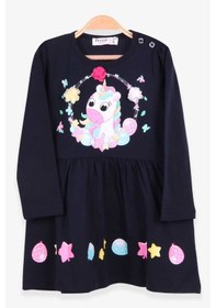 Resim Breeze Kız Çocuk Uzun Kollu Elbise Unicorn Baskılı 1.5-5 Yaş, Lacivert 