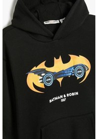 Resim Koton Erkek Çocuk Batman Kapşonlu Sweatshirt Lisanslı Uzun Kollu SIYAH 