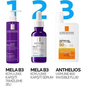 Resim La Roche Posay Mela B3 Koyu Leke Karşıtı Temizleme Jeli 200 ML + Leke Karşıtı Serum 30 ML + Anthelios Uvmune 40 Güneş Kremi SPF50+ 50 ML 